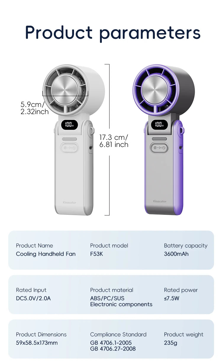 Migaku ポータブル扇風機 | Portable Handheld Fan | 3600mAh | 100-Speed Control